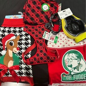 Brand new dog sweater, brush, collar & harness